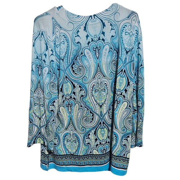 Jm Collection Paisley Tunic Top Womens Plus Size XL Petite Blue Embellished - Picture 2 of 7